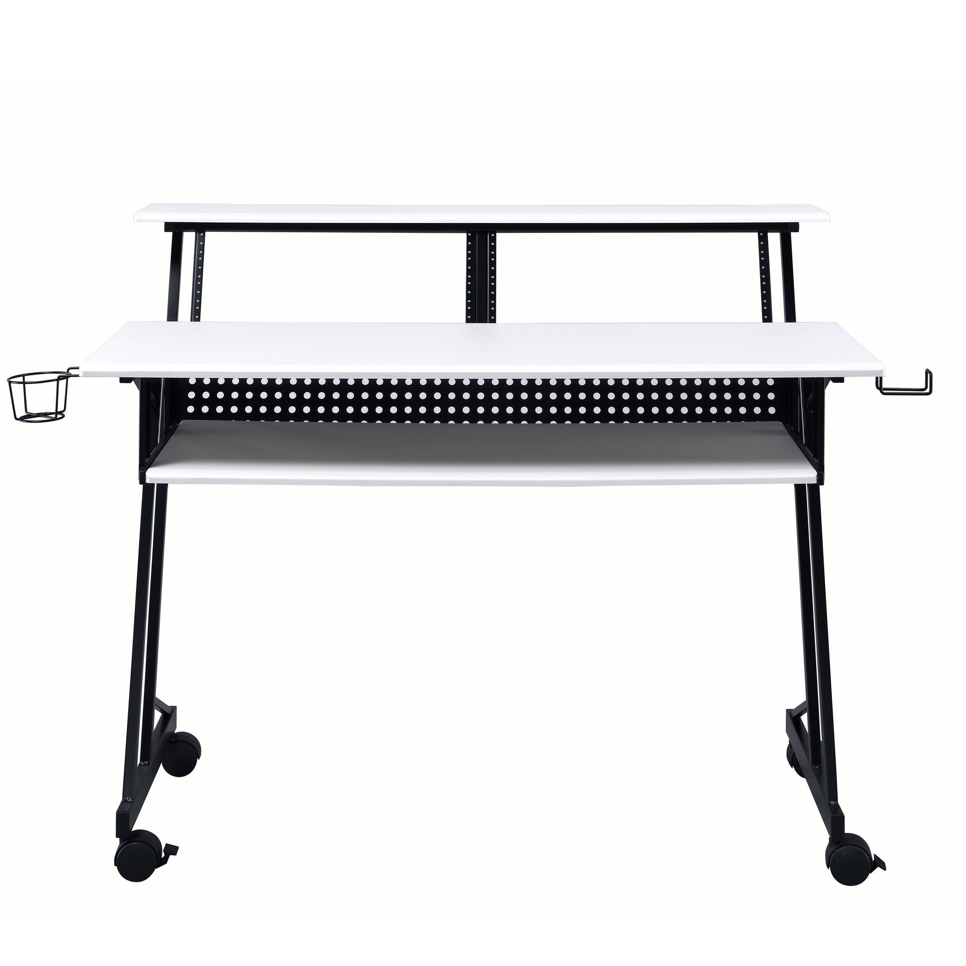 White & Black Music Recording Desk - Keyboard Storage