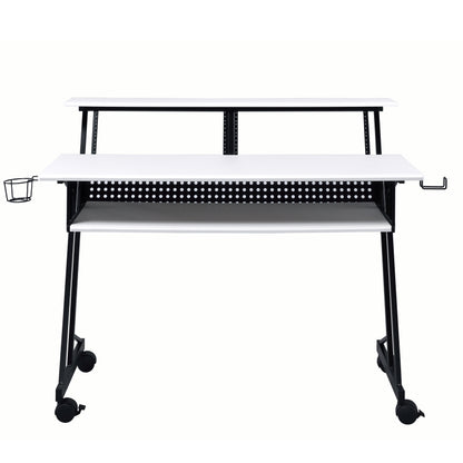 White & Black Music Recording Desk - Keyboard Storage
