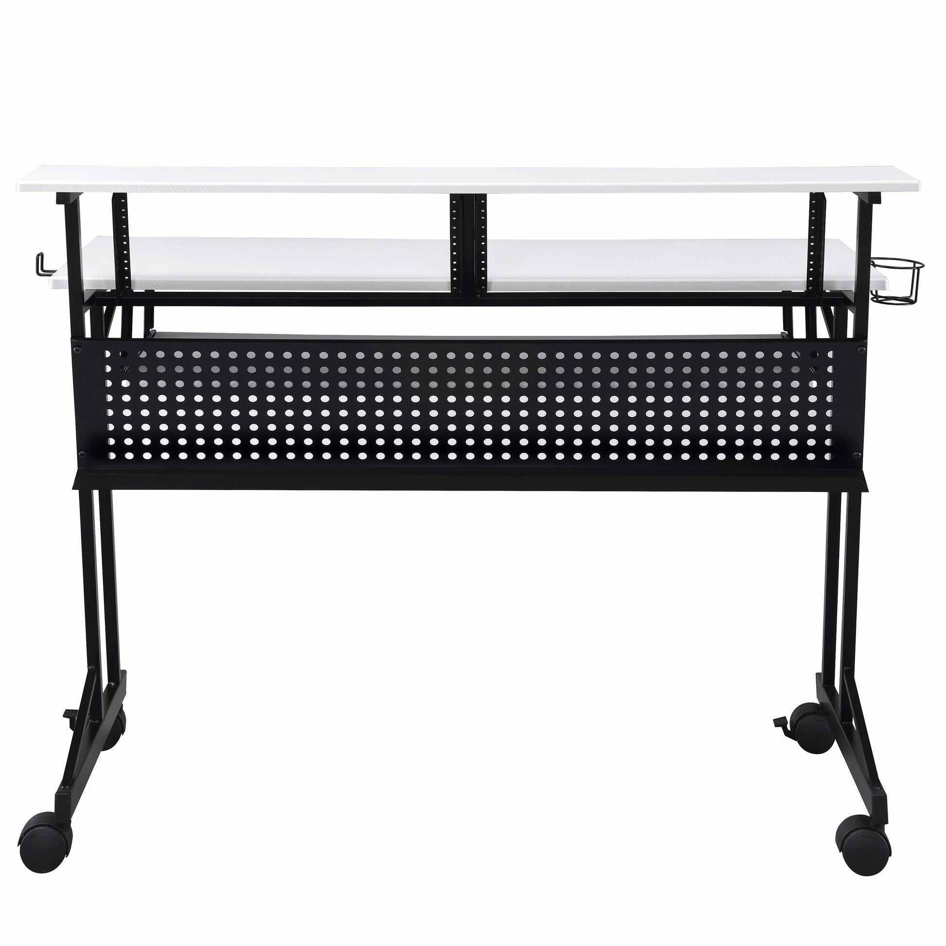 White & Black Music Recording Desk - Keyboard Storage