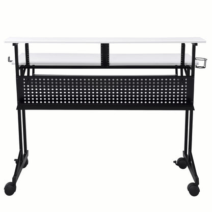 White & Black Music Recording Desk - Keyboard Storage