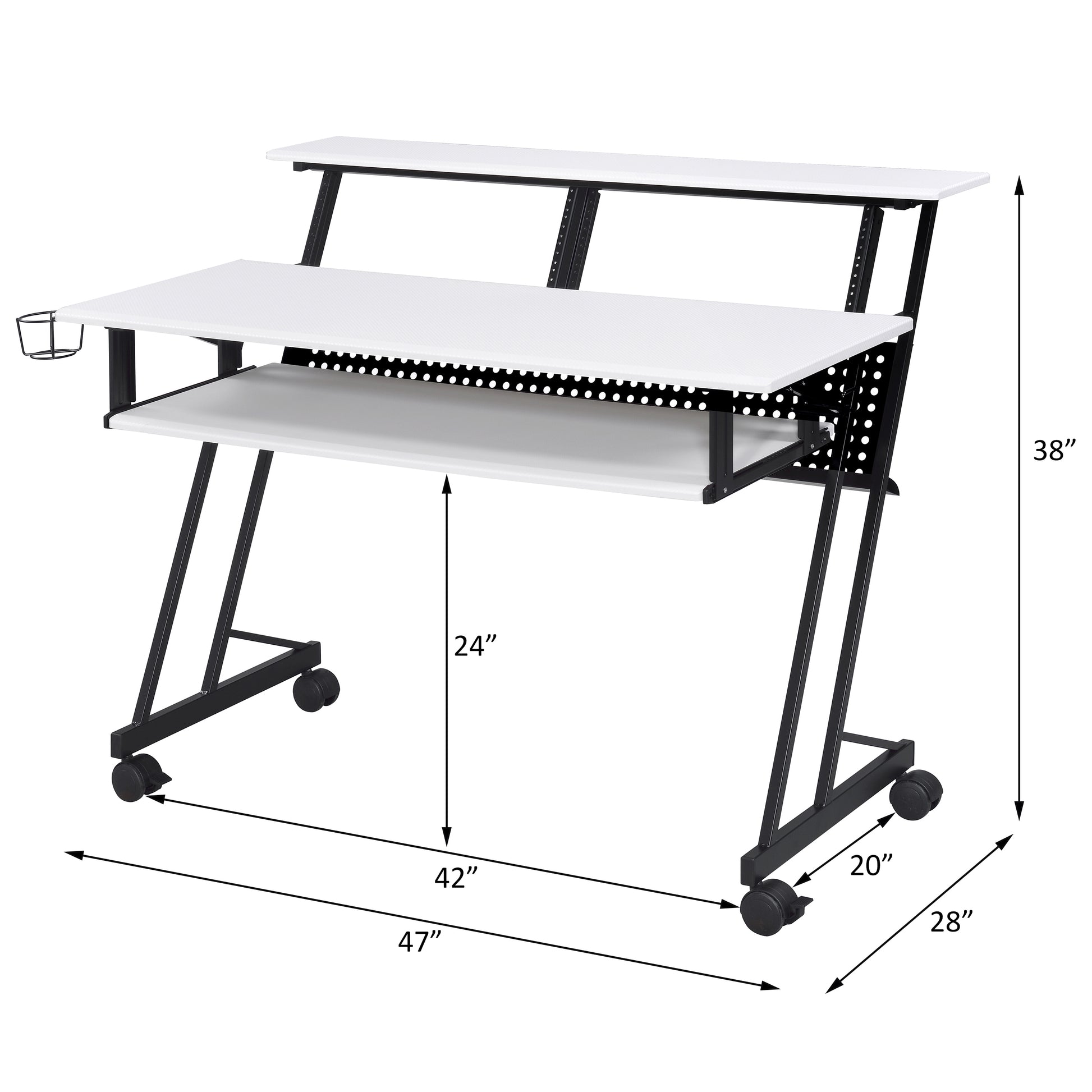 White & Black Music Recording Desk - Keyboard Storage