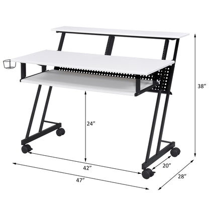 White & Black Music Recording Desk - Keyboard Storage
