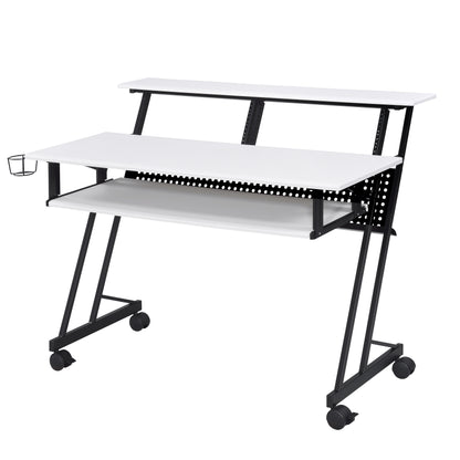 White and Black Music Recording Studio Desk with Metal Base