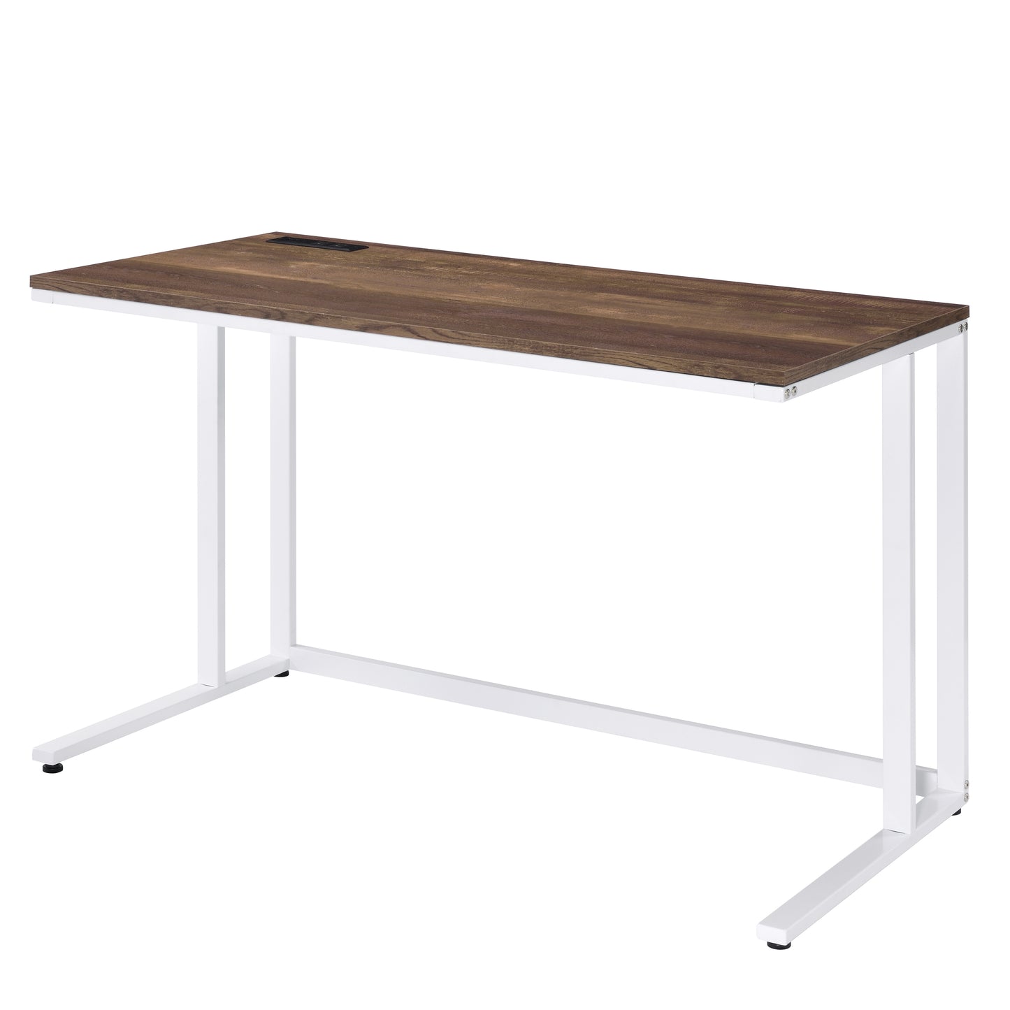 White+Walnut Writing Desk with USB Port - Home Office Storage