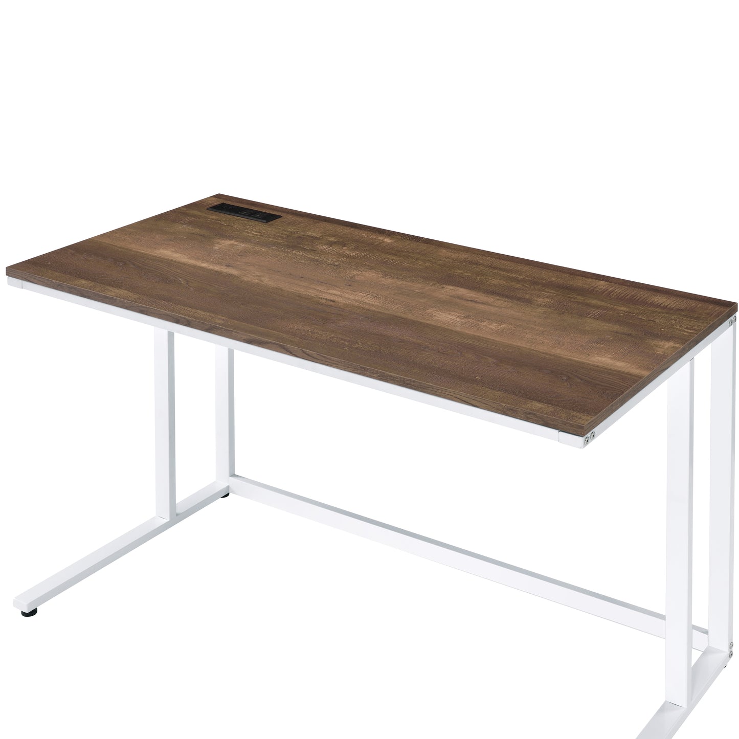 White+Walnut Writing Desk with USB Port - Home Office Storage