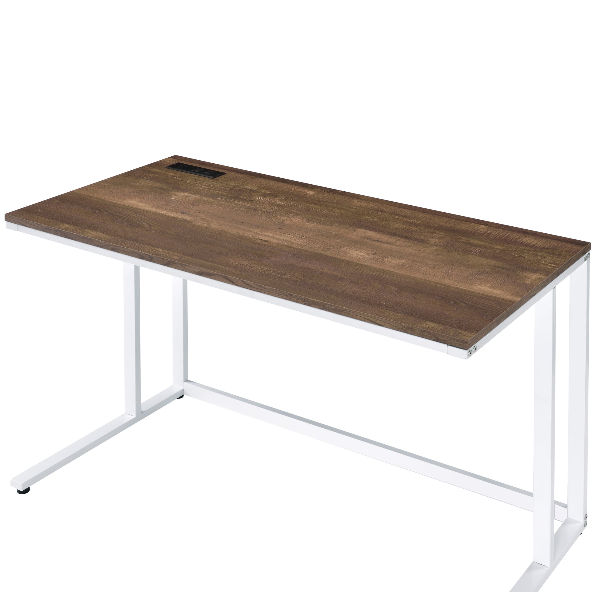 White+Walnut Writing Desk with USB Port - Home Office Storage