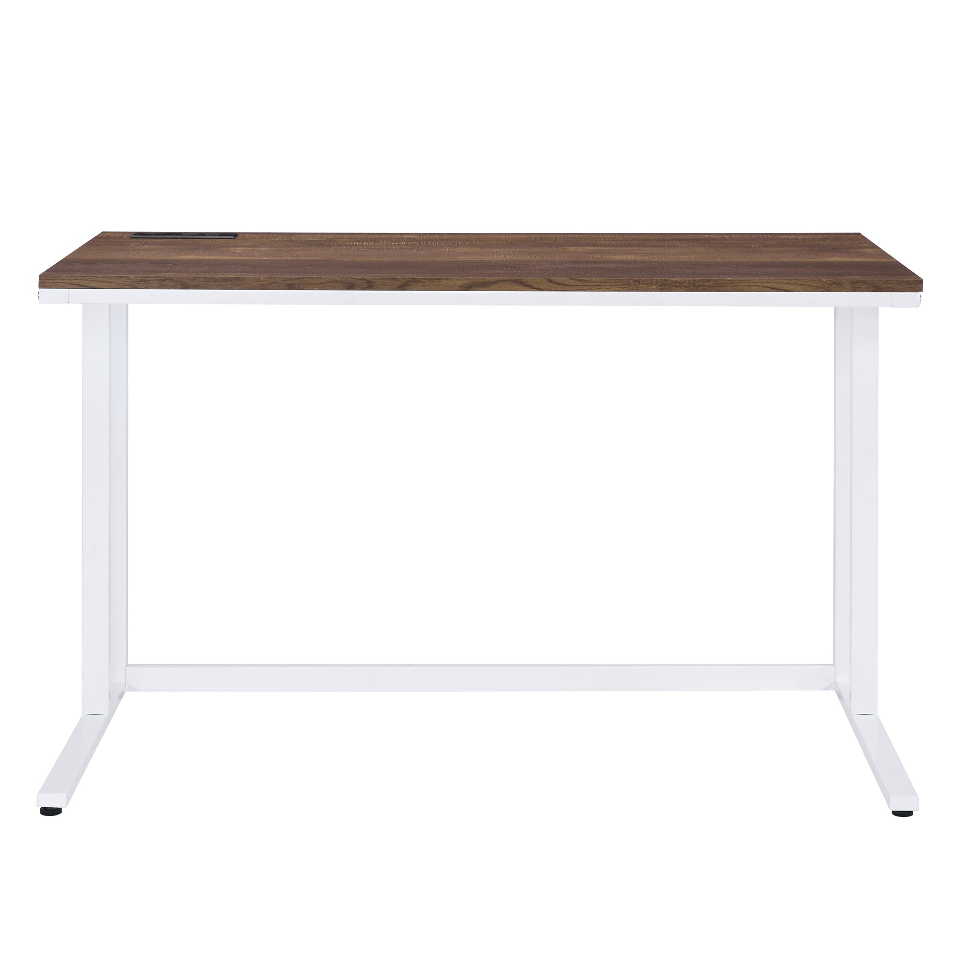 White+Walnut Writing Desk with USB Port - Home Office Storage