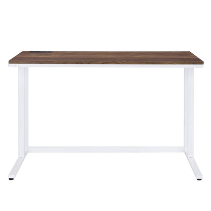 White+Walnut Writing Desk with USB Port - Home Office Storage