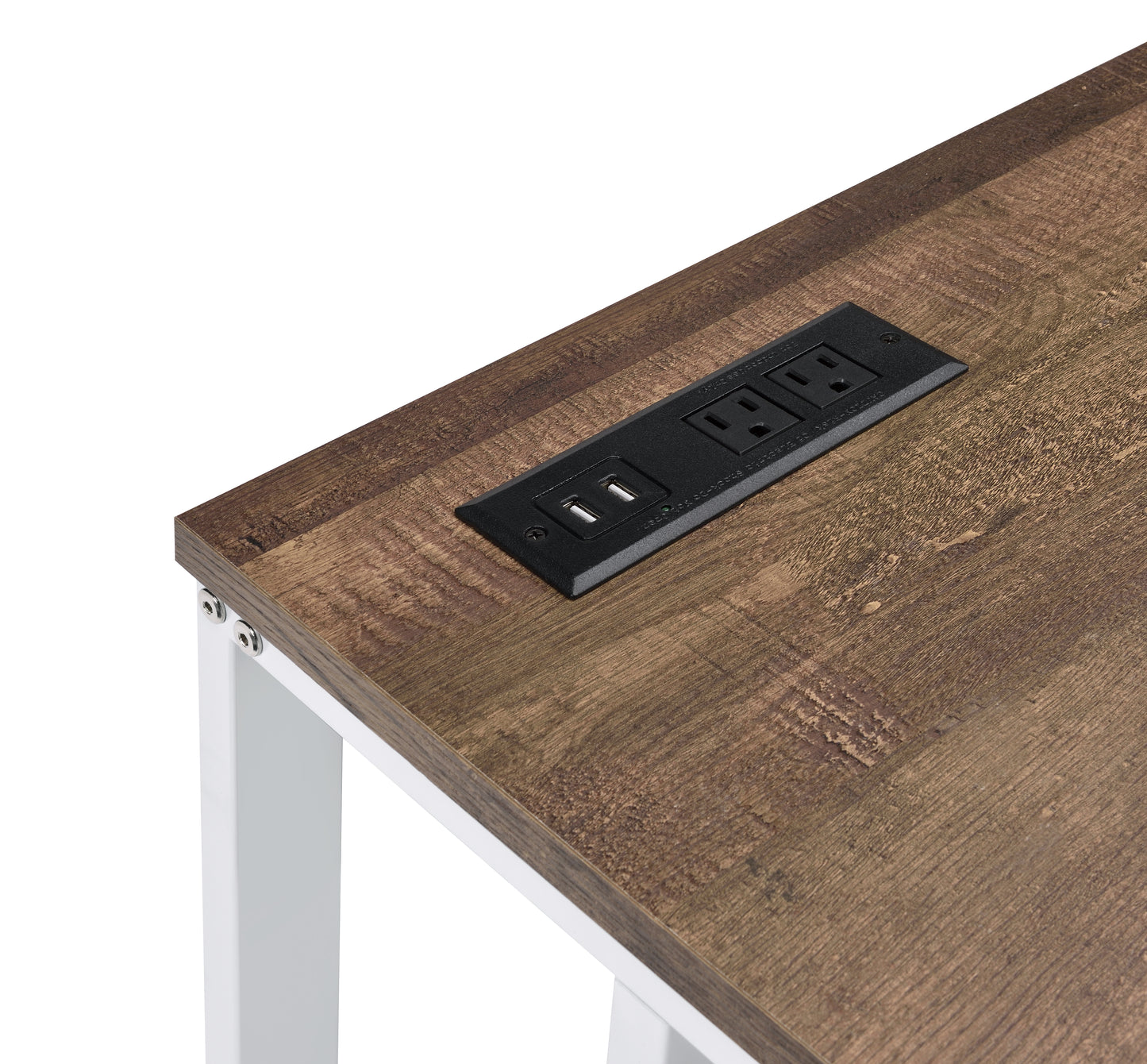 White+Walnut Writing Desk with USB Port - Home Office Storage