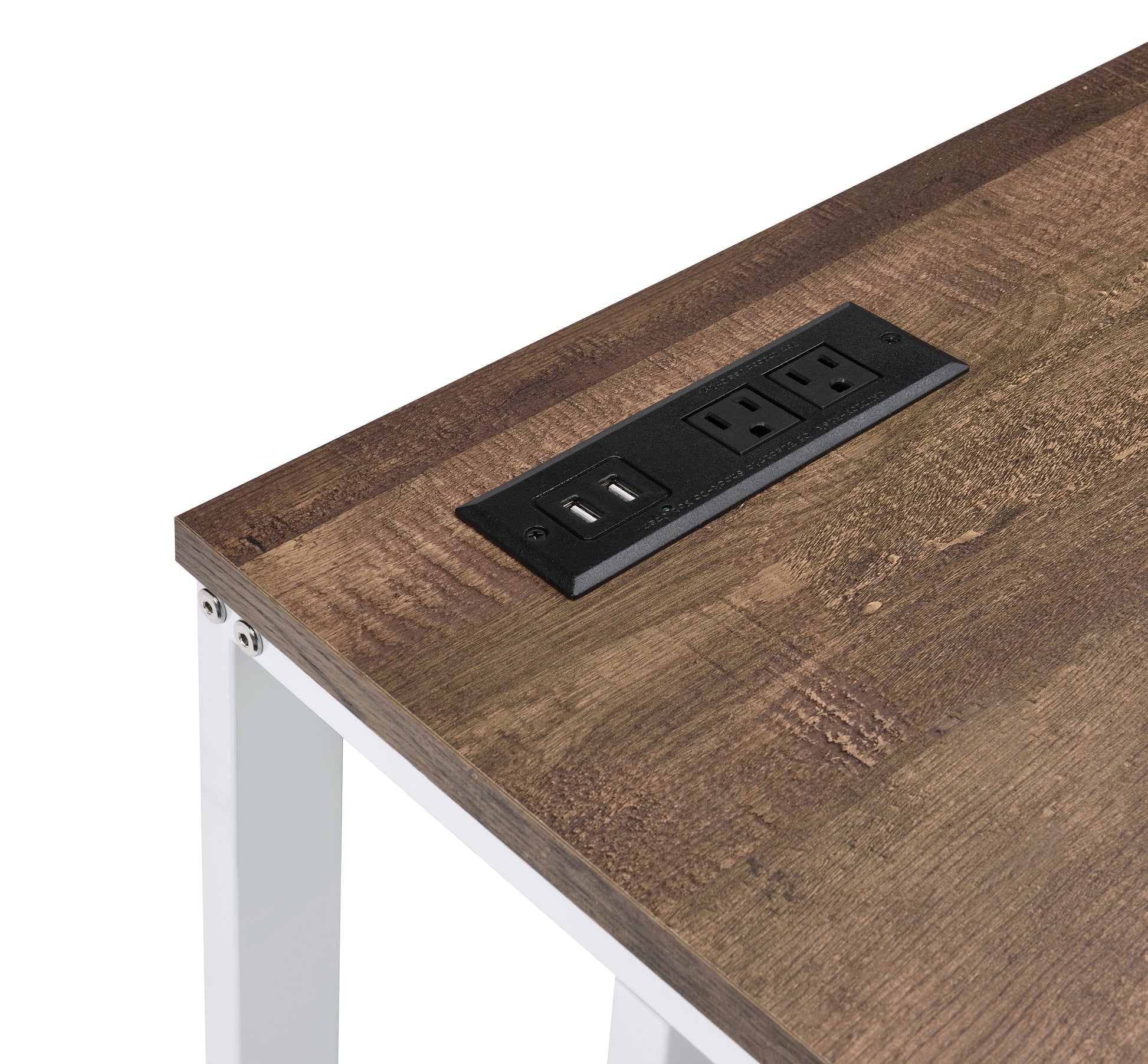 White+Walnut Writing Desk with USB Port - Home Office Storage