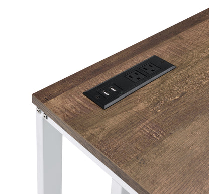 White+Walnut Writing Desk with USB Port - Home Office Storage