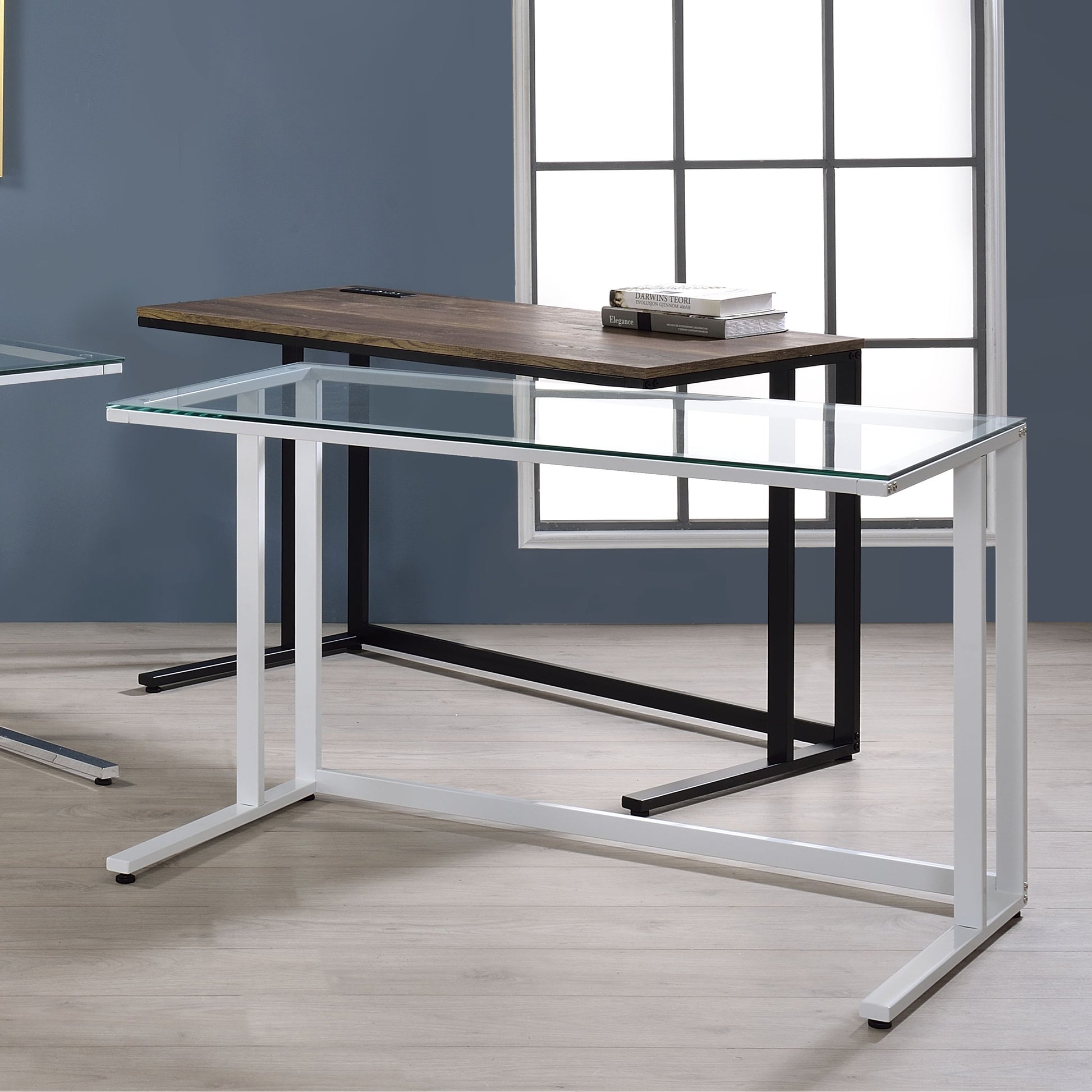 White+Walnut Writing Desk with USB Port - Home Office Storage