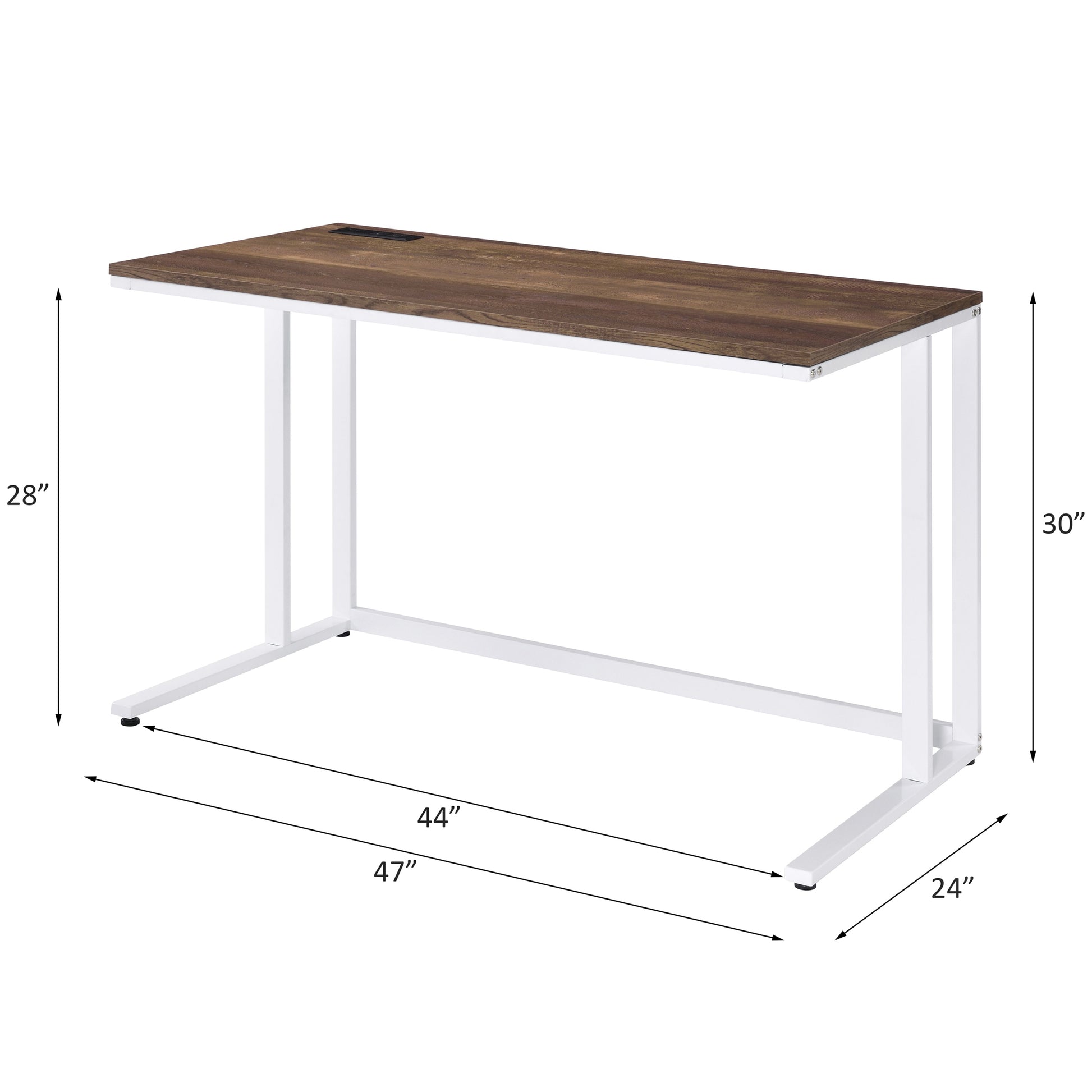 White+Walnut Writing Desk with USB Port - Home Office Storage