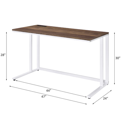 White+Walnut Writing Desk with USB Port - Home Office Storage