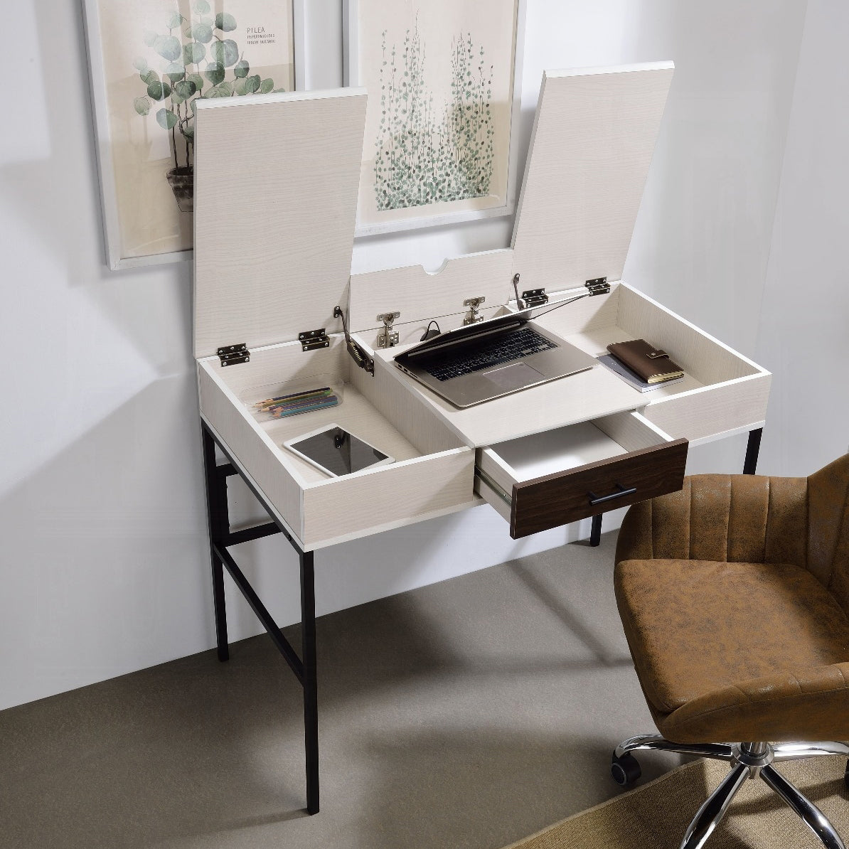 Industrial Wood Metal Writing Desk with USB Charging for Office for Home Office