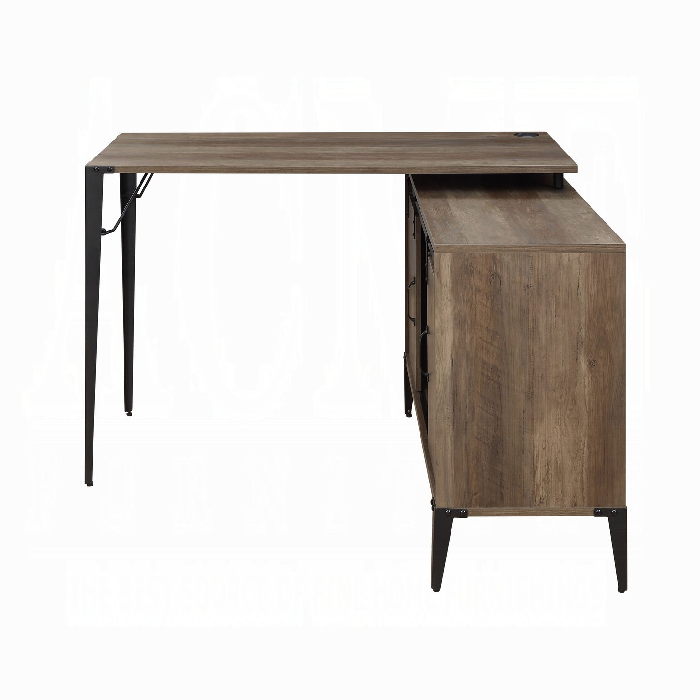 Rustic Oak Writing Desk with Sliding Barn Door - L-Shaped Workspace