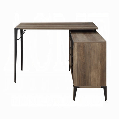 Rustic Oak Writing Desk with Sliding Barn Door - L-Shaped Workspace