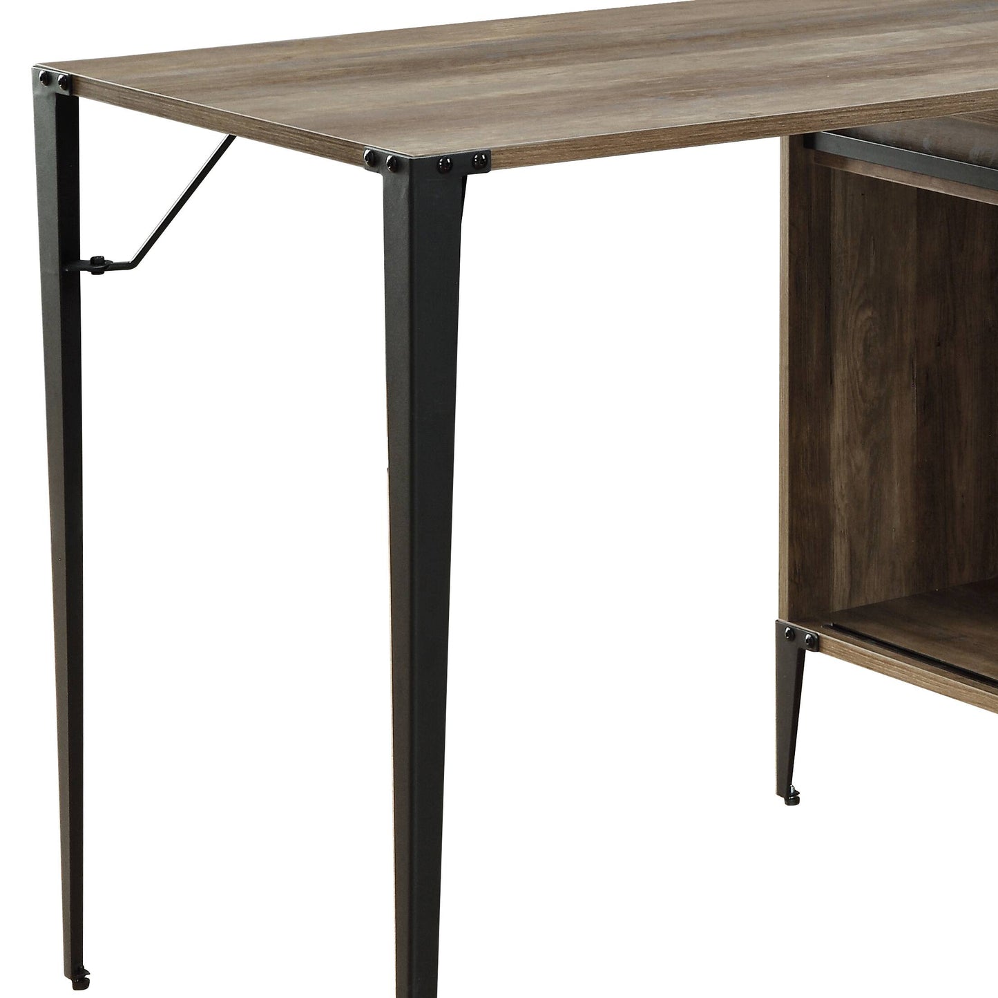 Rustic Oak Writing Desk with Sliding Barn Door - L-Shaped Workspace