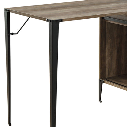 Rustic Oak Writing Desk with Sliding Barn Door - L-Shaped Workspace