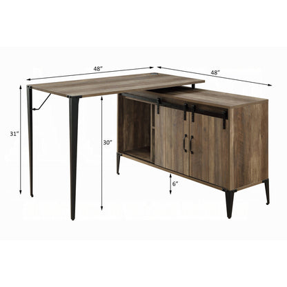 Rustic Oak Writing Desk with Sliding Barn Door - L-Shaped Workspace