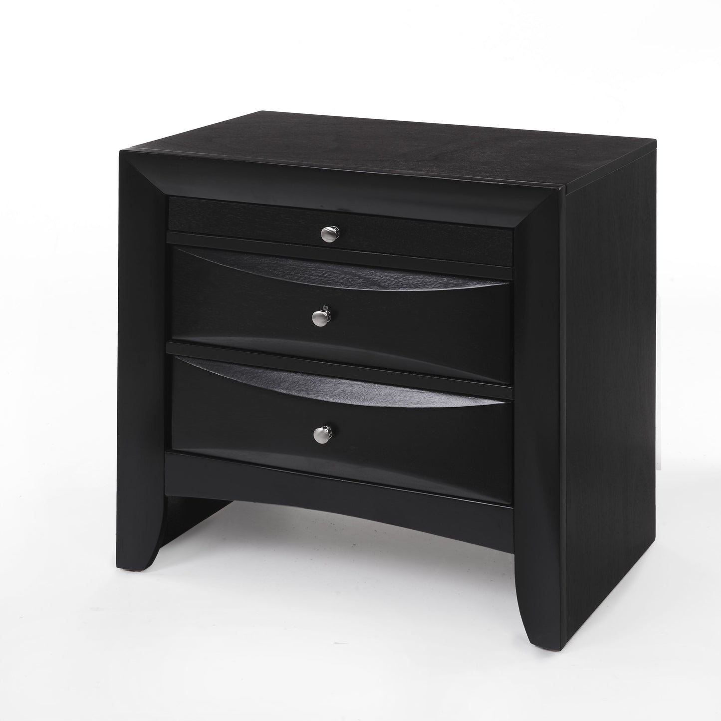 Black 3-Drawer Rectangle Nightstand with Storage for Bedroom