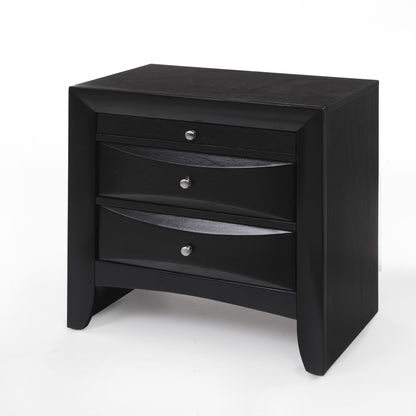 Black 3-Drawer Rectangle Nightstand with Storage for Bedroom