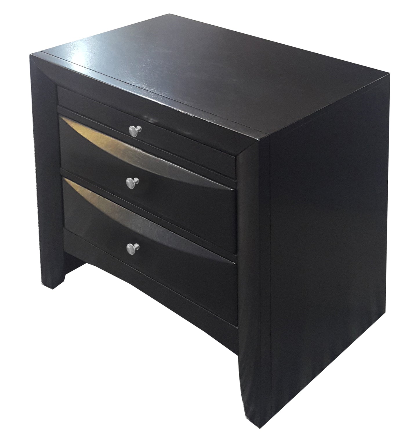 Black 3-Drawer Rectangle Nightstand with Storage for Bedroom