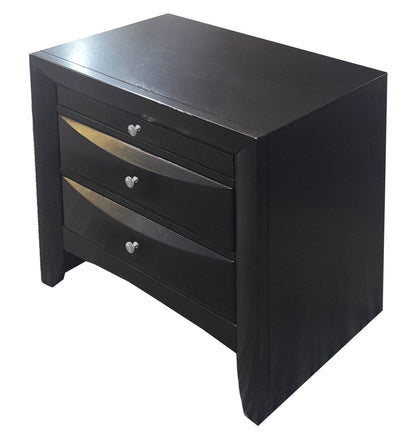 Black 3-Drawer Rectangle Nightstand with Storage for Bedroom
