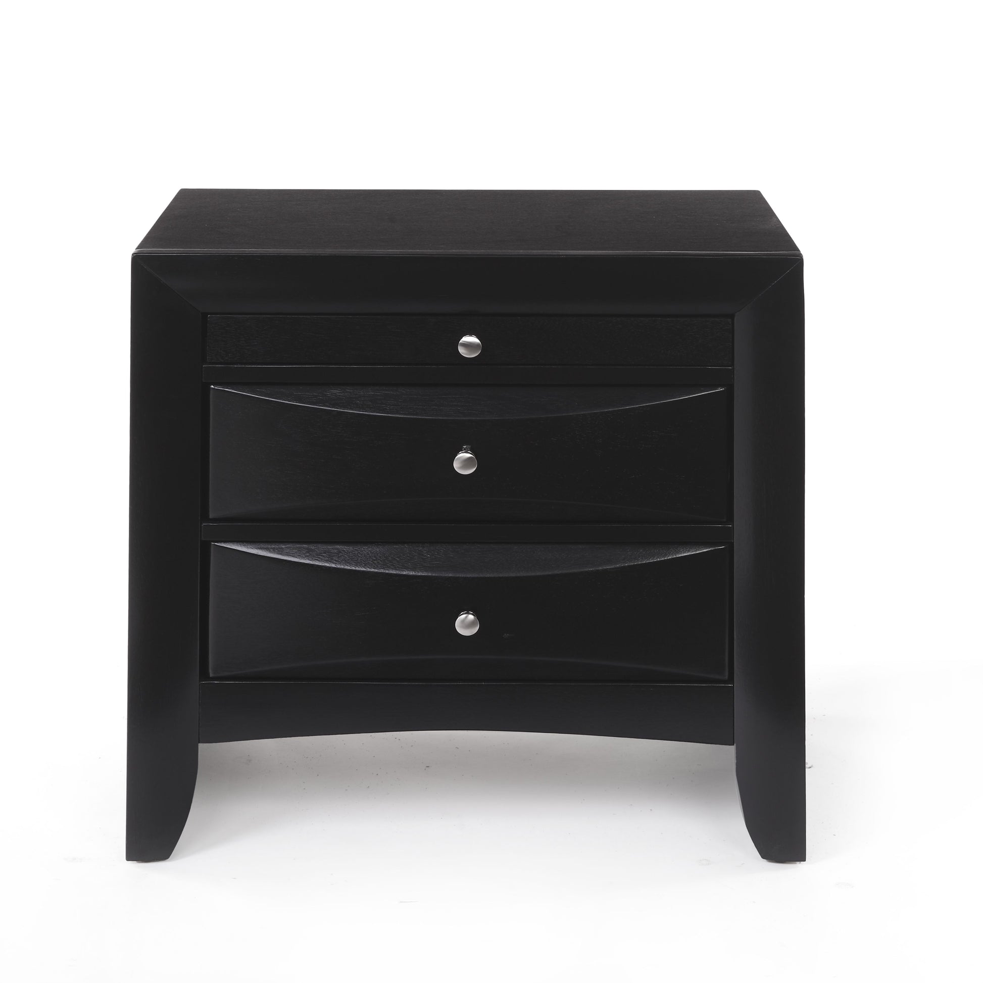 Black 3-Drawer Rectangle Nightstand with Storage for Bedroom