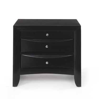 Black 3-Drawer Rectangle Nightstand with Storage for Bedroom