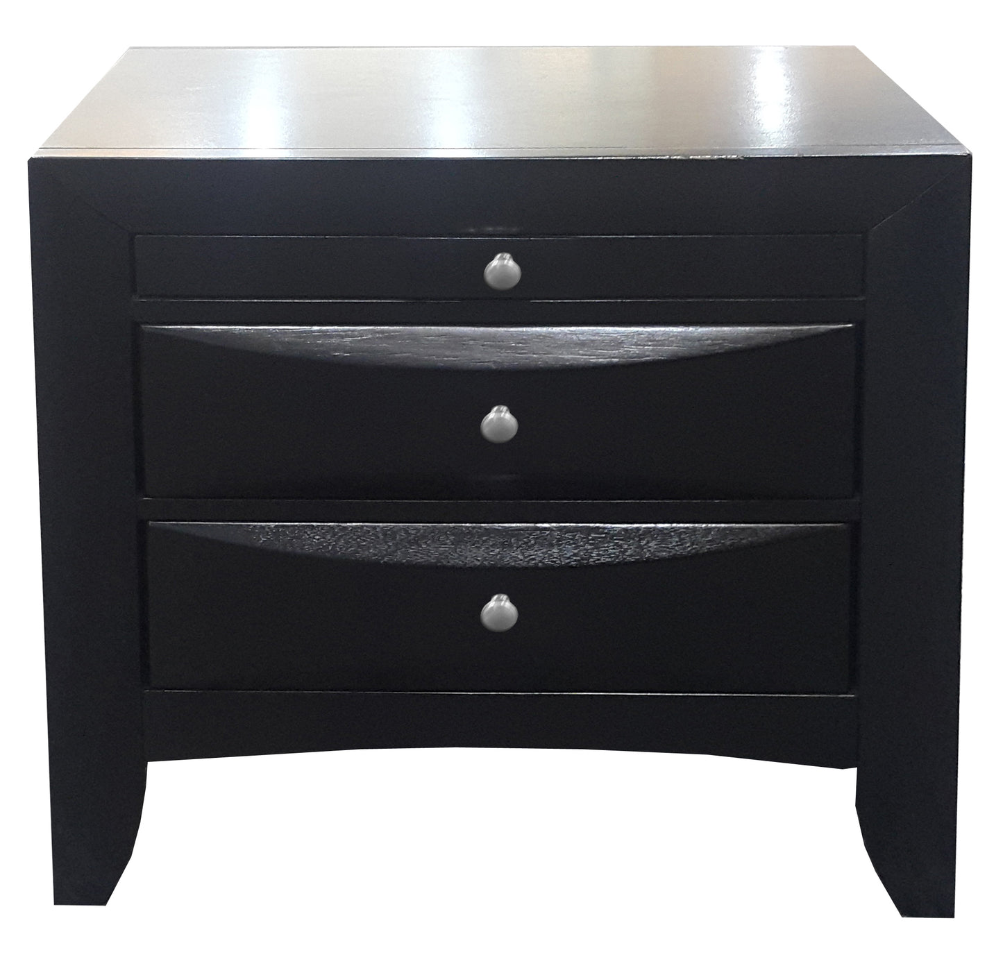 Black 3-Drawer Rectangle Nightstand with Storage for Bedroom