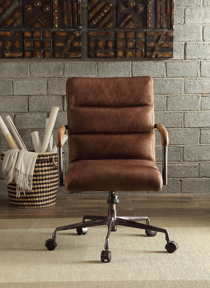 Retro Brown Swivel Office Chair - Genuine Leather