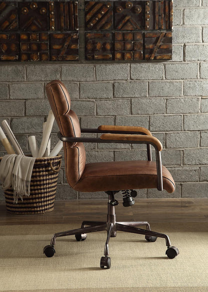 Retro Brown Swivel Office Chair - Genuine Leather