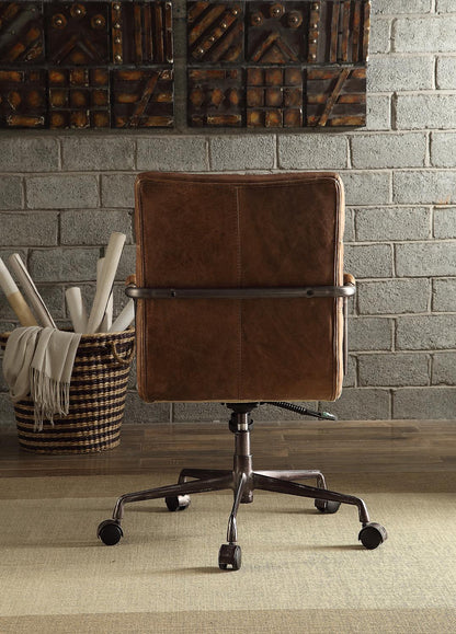 Retro Brown Swivel Office Chair - Genuine Leather