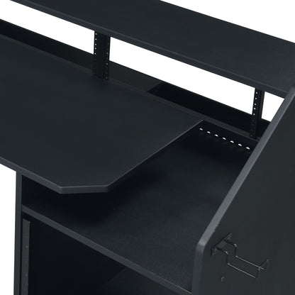 Black Music Desk with Keyboard Tray - Office Computer Desk