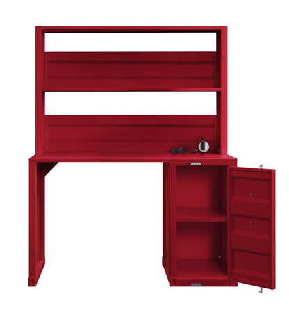 Red Writing Desk with Hutch - Storage Office Desk for Home Office