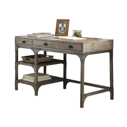 Oak Silver Writing Desk - 3 Drawer Rectangular Office Desk