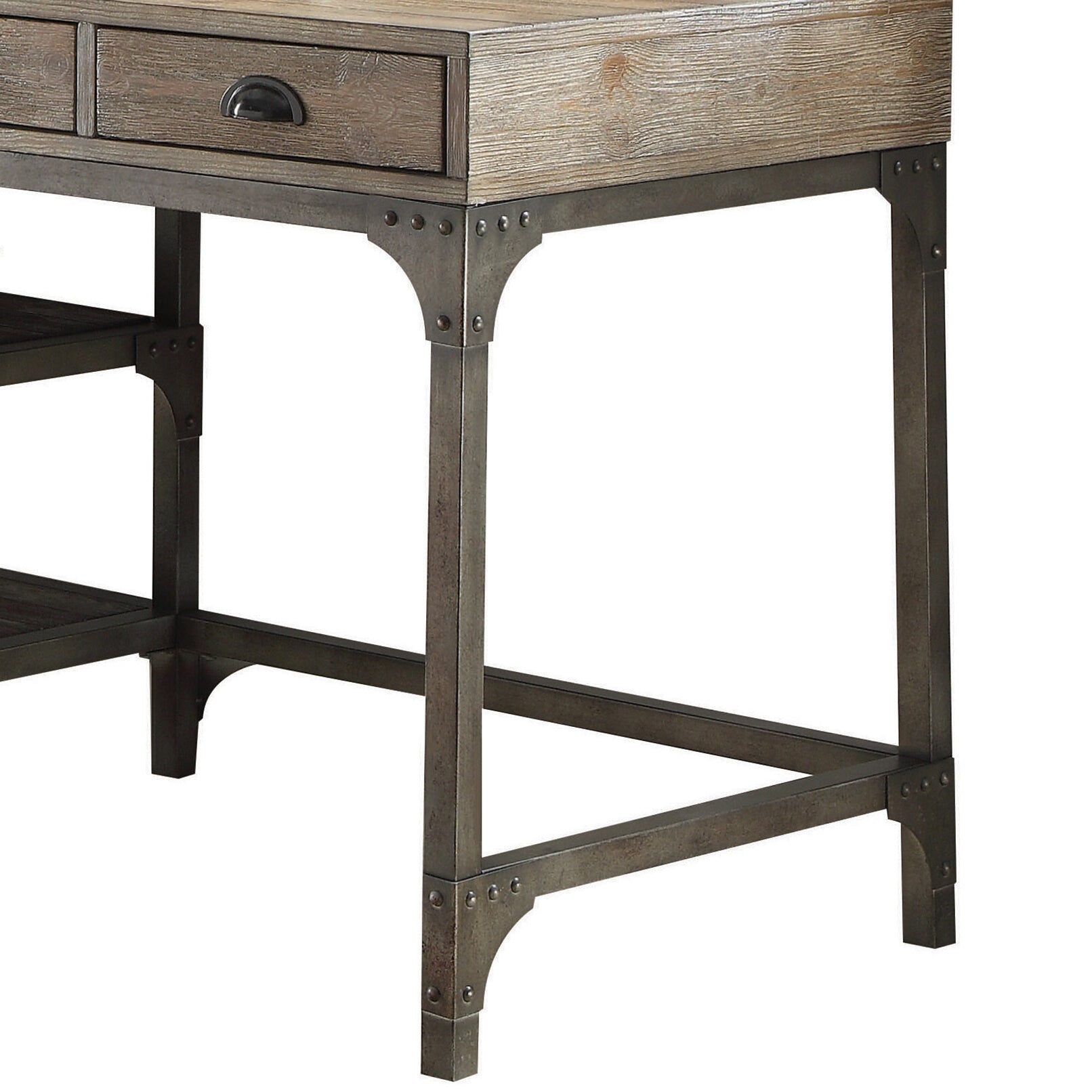 Oak Silver Writing Desk - 3 Drawer Rectangular Office Desk