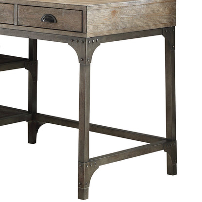 Oak Silver Writing Desk - 3 Drawer Rectangular Office Desk