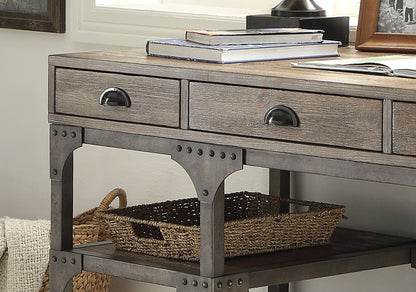 Oak Silver Writing Desk - 3 Drawer Rectangular Office Desk