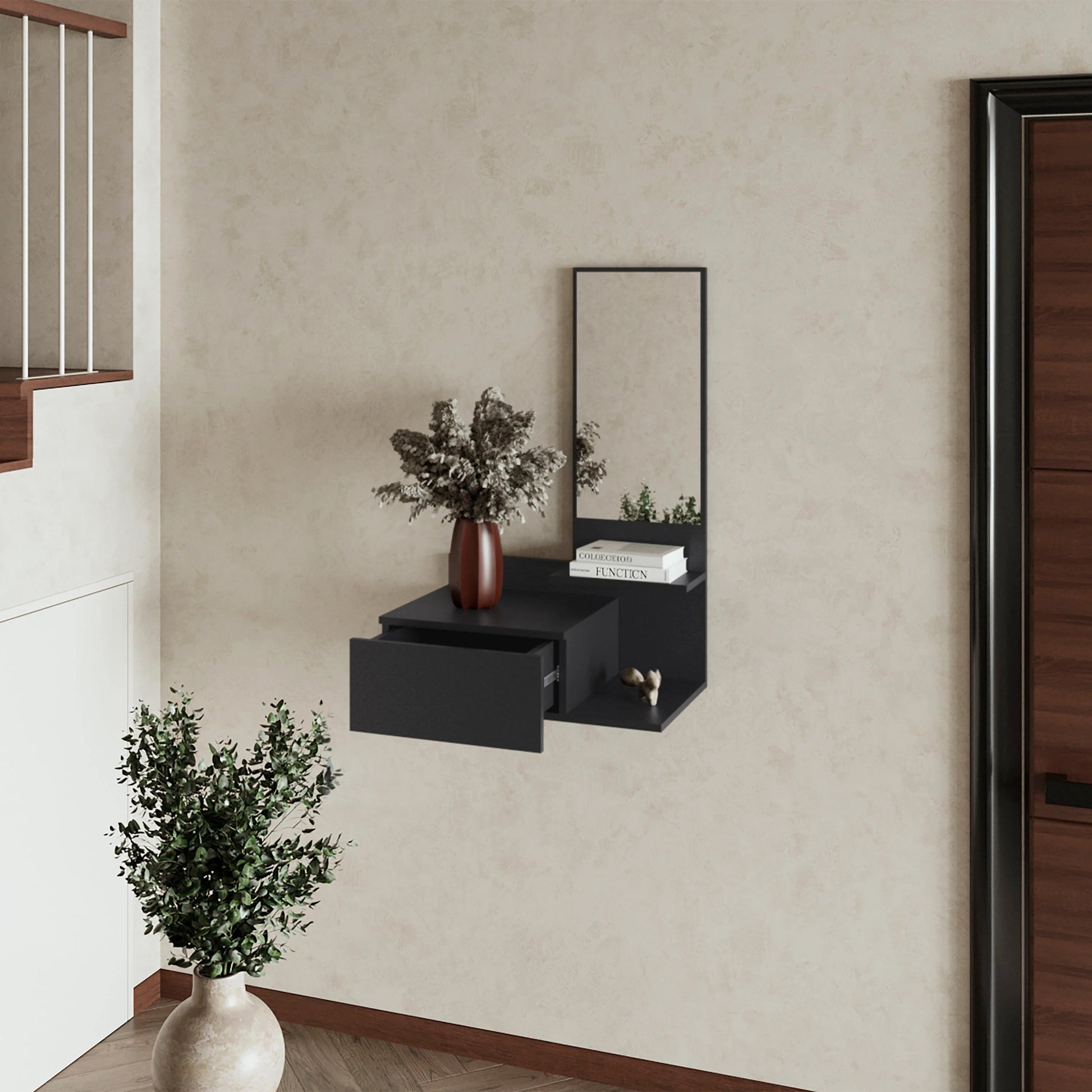Wenge Floating Vanity with Included Mirror - Bedroom Storage