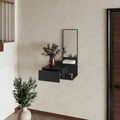 Wenge Floating Vanity with Included Mirror - Bedroom Storage