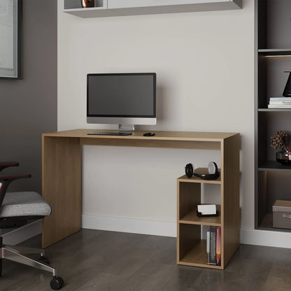 Natural Oak Computer Desk with Open Storage and Open Shelf