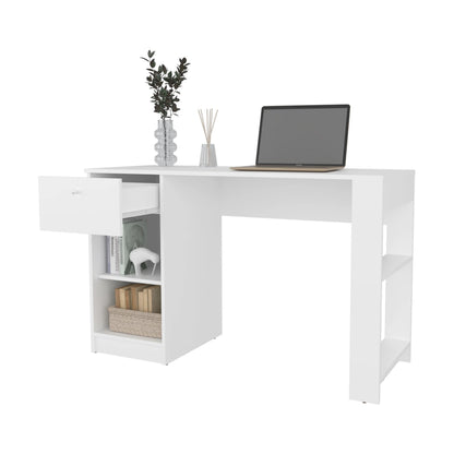 White Computer Desk with Drawer & Open Storage - 18.5" x 47.3"