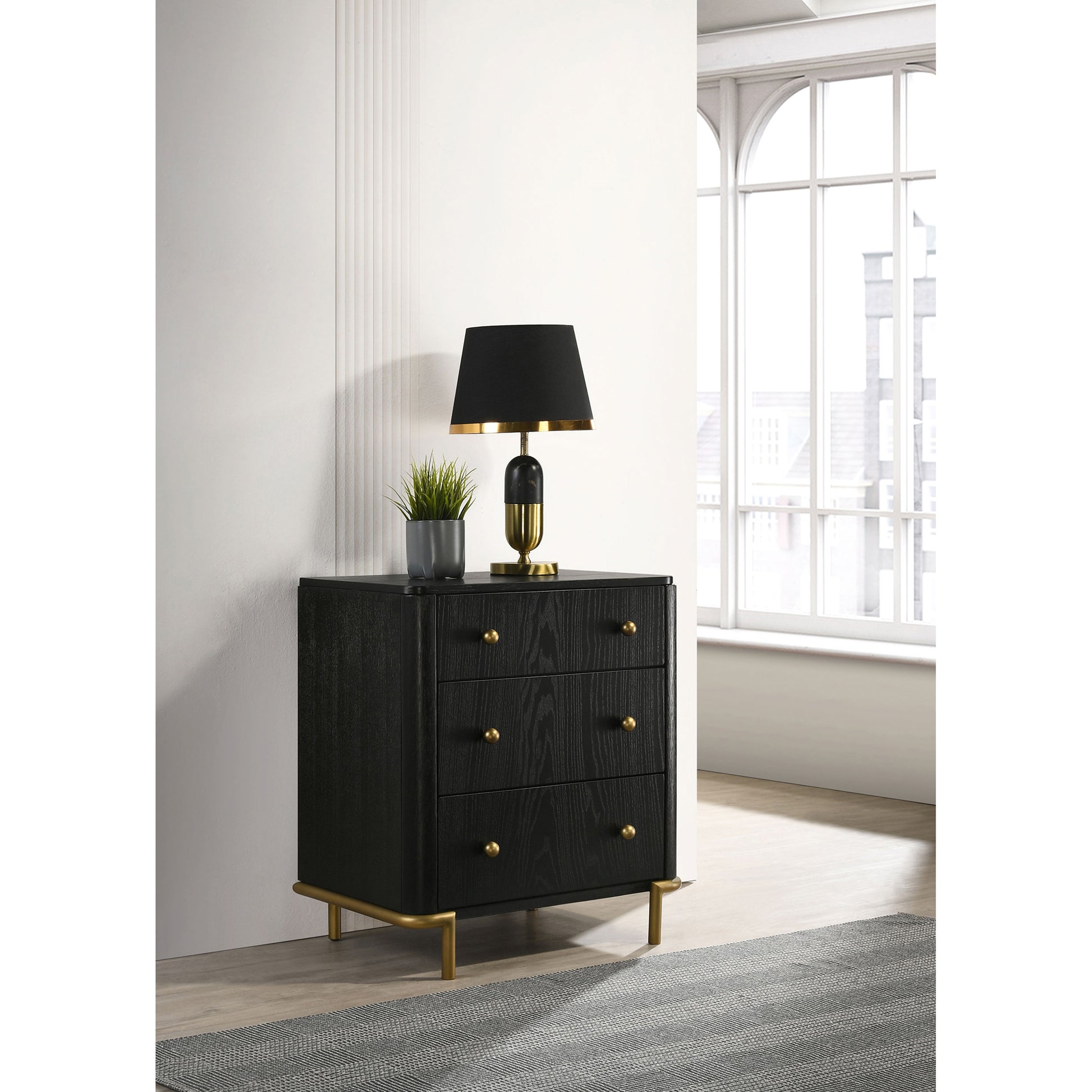 Anser Black 3-drawer Nightstand