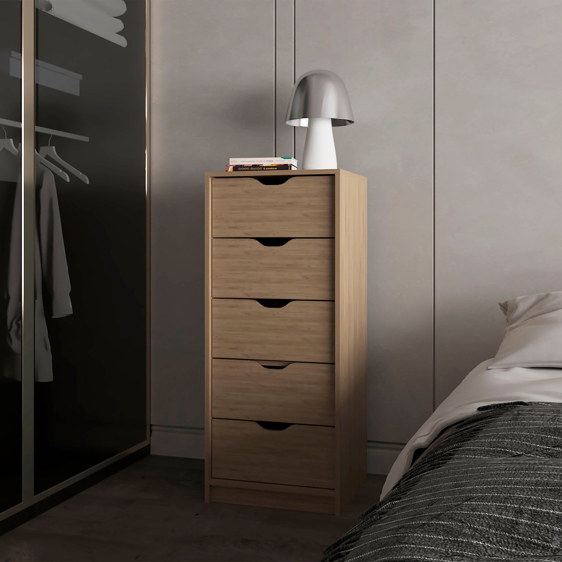 Natural Oak 5-Drawer Dresser for Nurseries and Bedrooms – Modern Space-Saving Storage