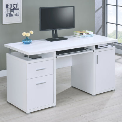 Rochelle White Computer Desk with 2 Drawers and Cabinet