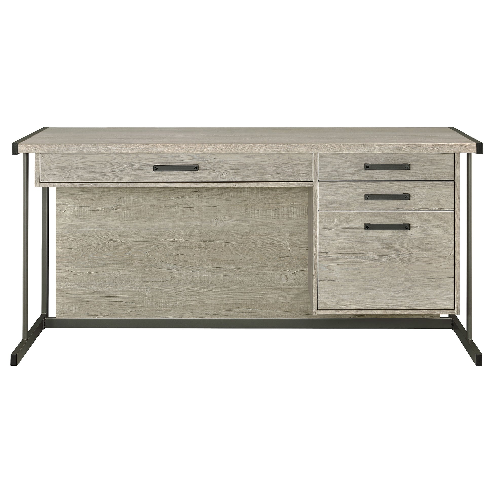 Beige Grey Wood Metal Computer Desk with Keyboard Tray