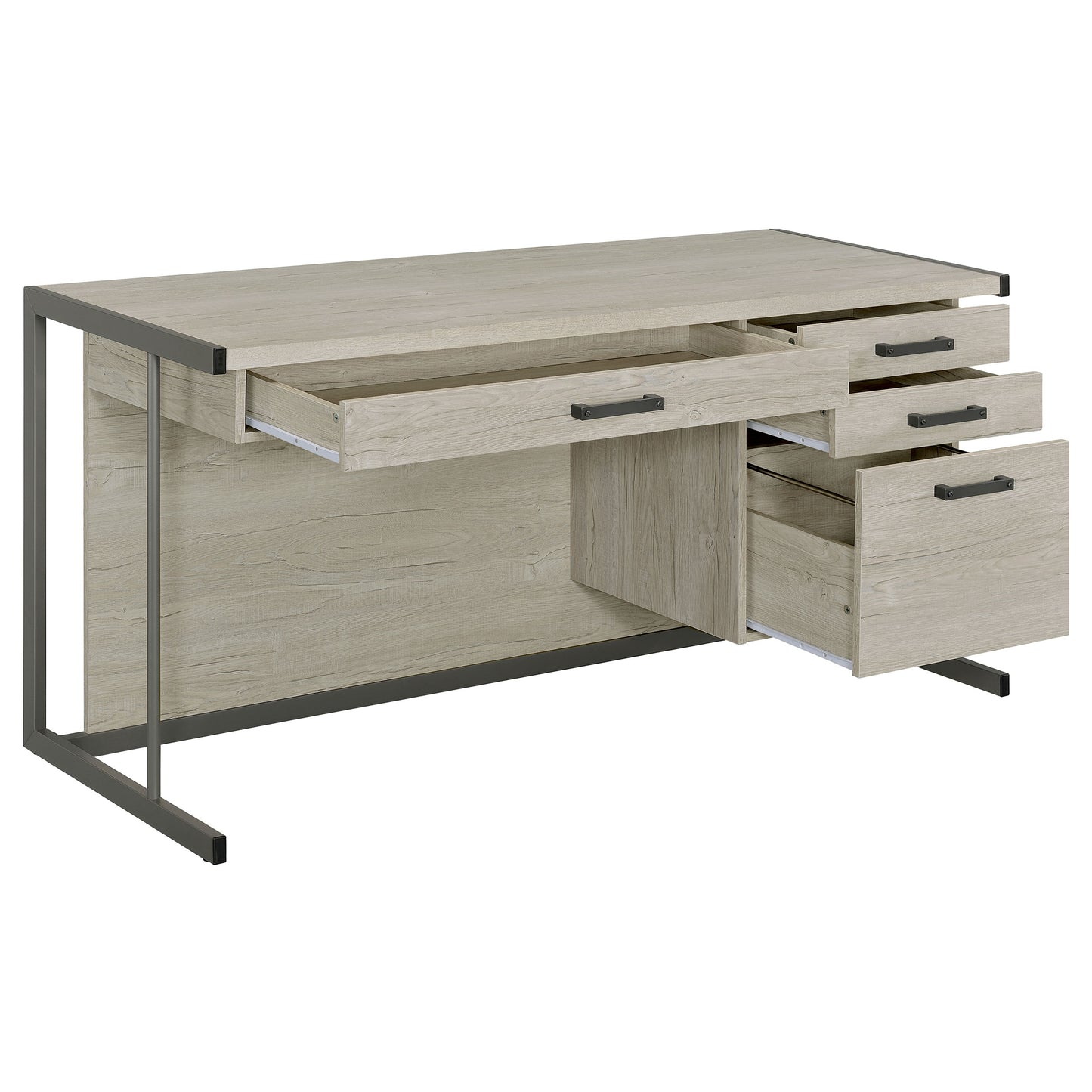 Beige Grey Wood Metal Computer Desk with Keyboard Tray
