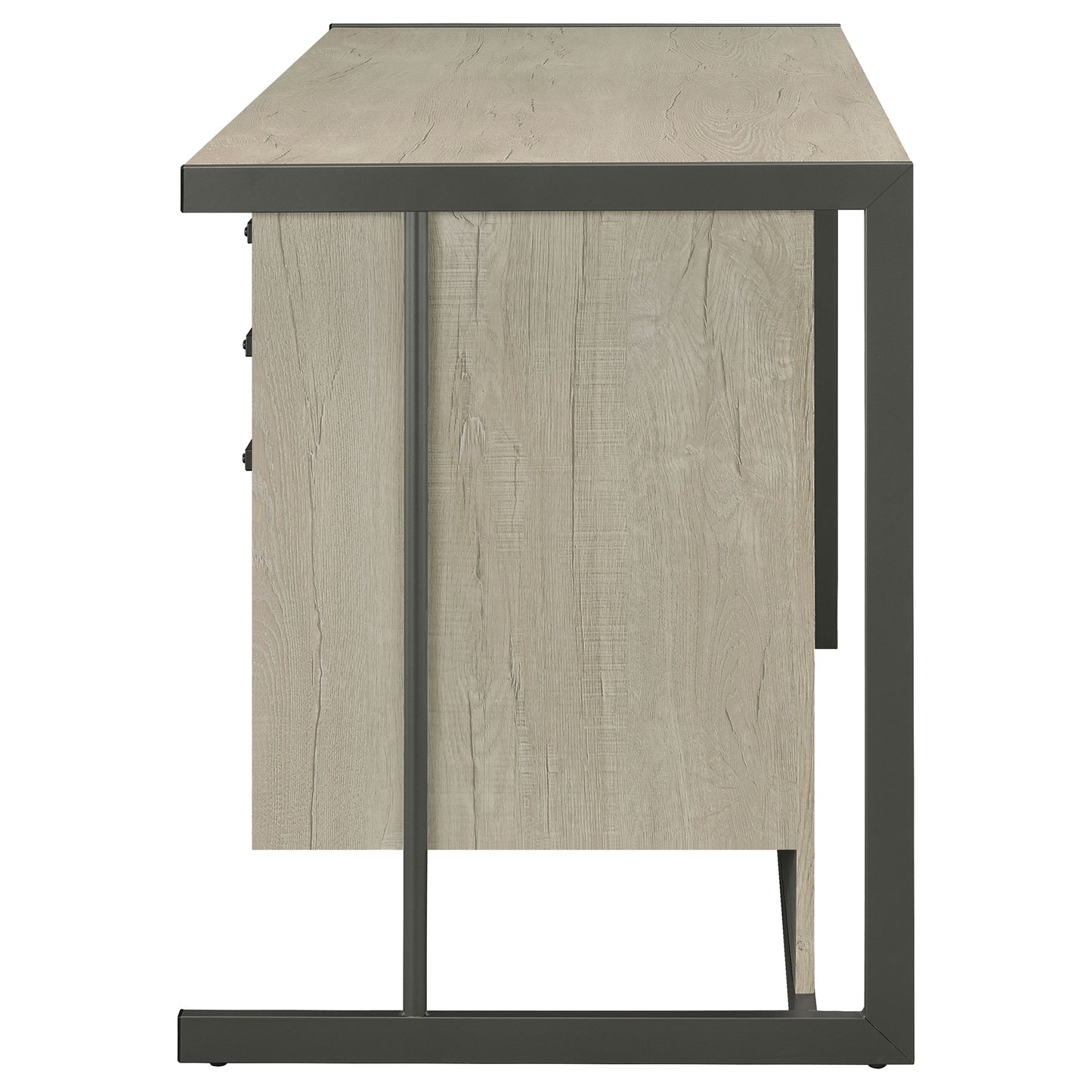 Beige Grey Wood Metal Computer Desk with Keyboard Tray